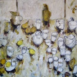 Table with Pears and Lemons<br>Oil on Canvas, ( SOLD) 2019 Table with Pears and Lemons Oil on Canvas Painting (sold)