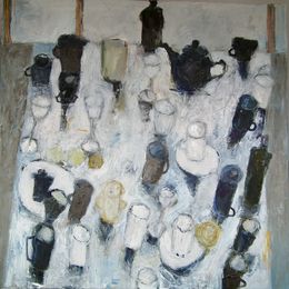 Table with Brown Teapot sold <br>Oil on Canvas, Framed, 100x100cm,