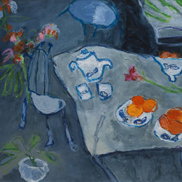 Oranges on Blue Table<br>Oil on Gesso Board, 81x101cm<br>SOLD