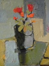 Red Flowers in Grey Pot SOLD