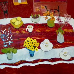 Black Eyed Susan and the Moroccan Runner<br>Oil on Canvas, Framed, 91x120cm<br>SOLD