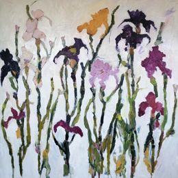 Irises<br>Oil on Canvas, Framed, 100x100cm, 2019 Irises Oil on Canvas Painting