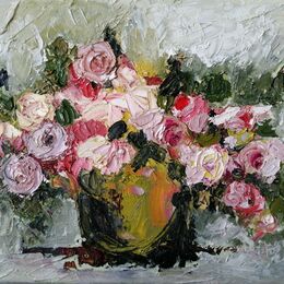 Roses in Enamel Vase oil on canvas 30x40 framed