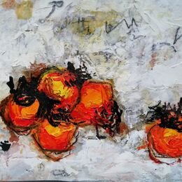 Persimmons. 8x10ins mixed media on gesso panel