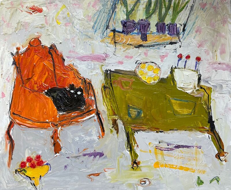 Orange Chair, Black Cat