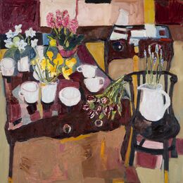 Table with Hyacinths oil on canvas 100x100cms +frame