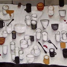 Porcelaine and Cherries<br>Oil on Canvas, 91x120cm<br>SOLD