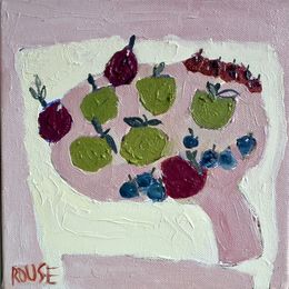 Green plums and Berries on oil on canvas 20x20 framed