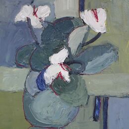 White Cyclamen oil on canvas 36x28cms +frame