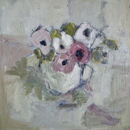 Cup of Pansies oil on board 30x30cms