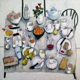 Breakfast Table 100x100cms oil on canvas framed