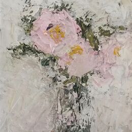 Dog Roses oil on board 30x36 cms framed