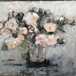 Dog Roses 2 oil on panel 30x36cm. framed