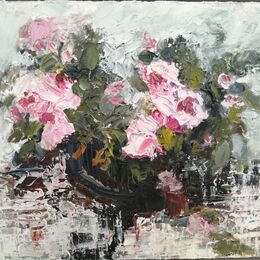 Small Pink Roses oil on panel 26x30cms framed