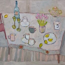 Table with Teapot and Tulips (sold)