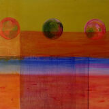 Three Planets<br>acrylic on canvas<br>45 x 60 cms<br>2020