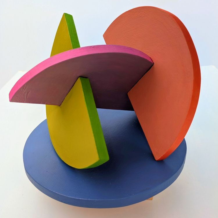 Three Halves<br>acrylic and wood<br>radius 10 cms each section<br>2025