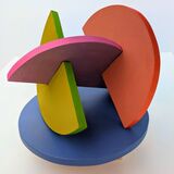 Three Halves<br>acrylic and wood<br>radius 10 cms each section<br>2025