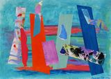 Falling Over Sideways<br>acrylic and paper on paper<br>21 x 30 cms<br>2016