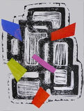 Maze<br>lino print with collage<br>20 x 15 cms<br>2017