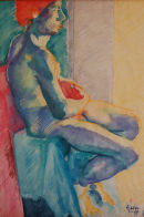 Male nude, seated