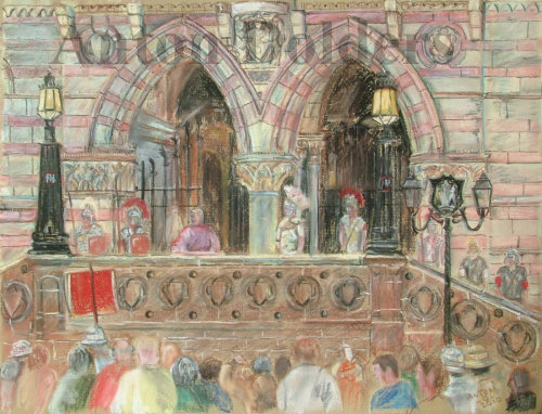Hail Caesar on the steps of Chester Town Hall