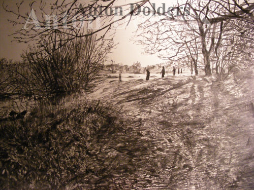 Hollow Ponds Group Walk, Winter in Pencil