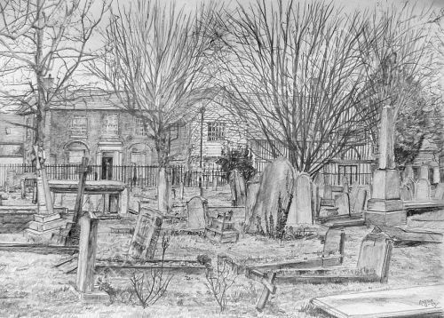 View of St. Mary' Church Cemetary, WalthamstowA4 print