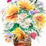FLOWERS IN BASKET art print v007