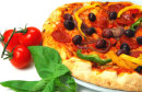 PIZZA WITH TOMS CHEESE,PEPPERS AND OLIVES