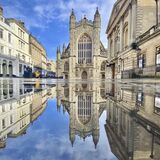 Reflections of Bath Abbey and the Pump Rooms