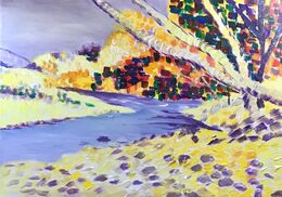 Student work created during a "Inspired by Pointillism" workshop Student work inspired by pointillism in a workshop by Sarah Duffield