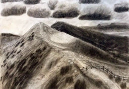 Student charcoal landscape image.