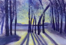 Student painting using complimentary colours.