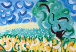 Student naive landscape painting.