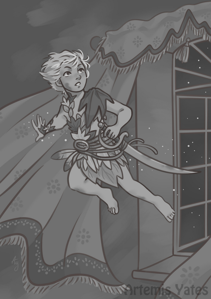 Peter Pan flies through the nursery window