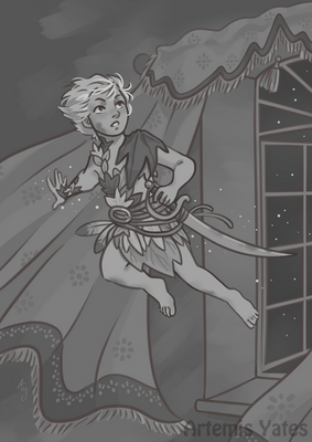 Peter Pan flies through the nursery window