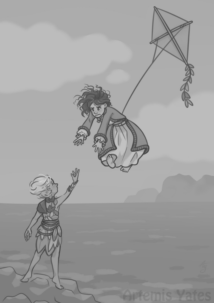 Wendy is borne away by the kite