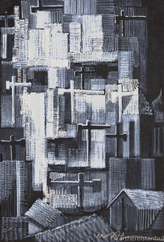 21x14 cm,white ink on black paper