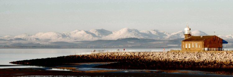 morecambe bay towards the winter lakeland hills