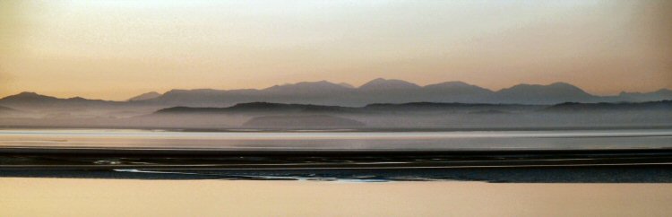 morecambe bay towards the lakeland hills early evening