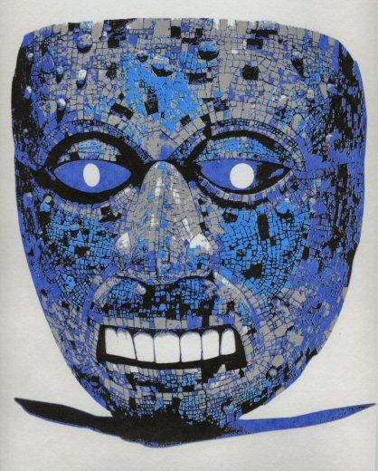 aztec mask in blue