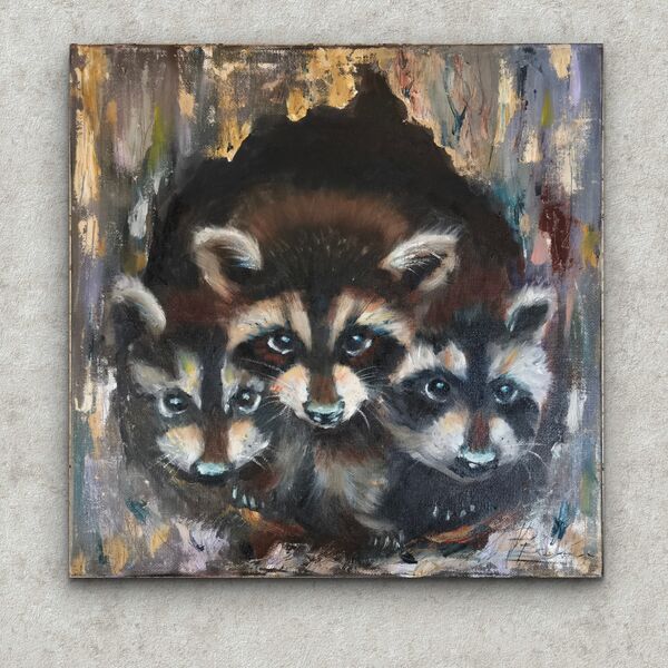 1512 Raccoon Family (2025), Oil Painting on canvas