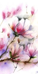Pink magnolia Original Watercolor Painting Size: 9.5 x 12.5 in Pink magnolia Original Watercolor Painting 879