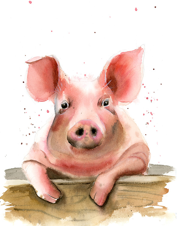 Pig-watercolor-painting-wall-art-decor