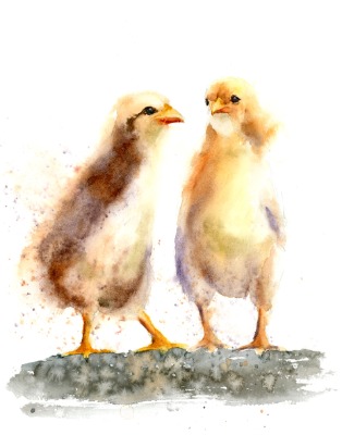 Two chickens. Original Watercolor Painting. SOLD Two chickens