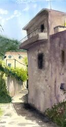 The little street (Split city in Croatia) - Original watercolor painting by PaintisPassion Size: 11.5 x 15.1 in The little street (Split city in Croatia) 689
