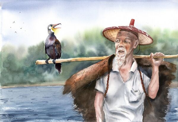 River Companions - Original Watercolor Painting. Size: 20x14 inches, Price: 400$ River Companions