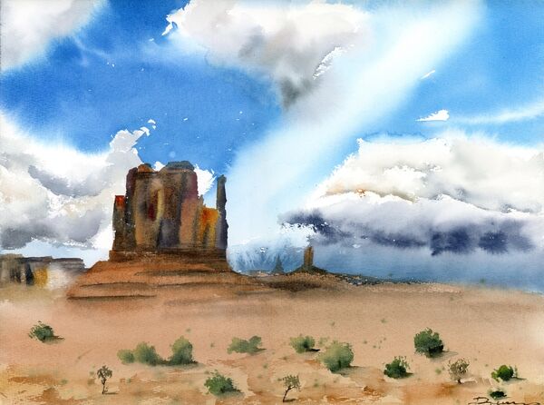 Monument Valley Storm - Original Watercolor Painting, Size: 16" x 12", Price 300$