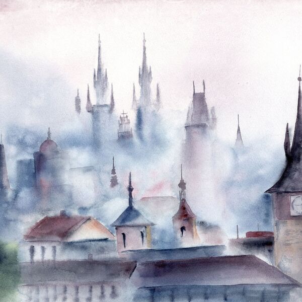 City in Mist - Original Watercolor Painting, Size 18 x 12", created in 2026, Price 315$
